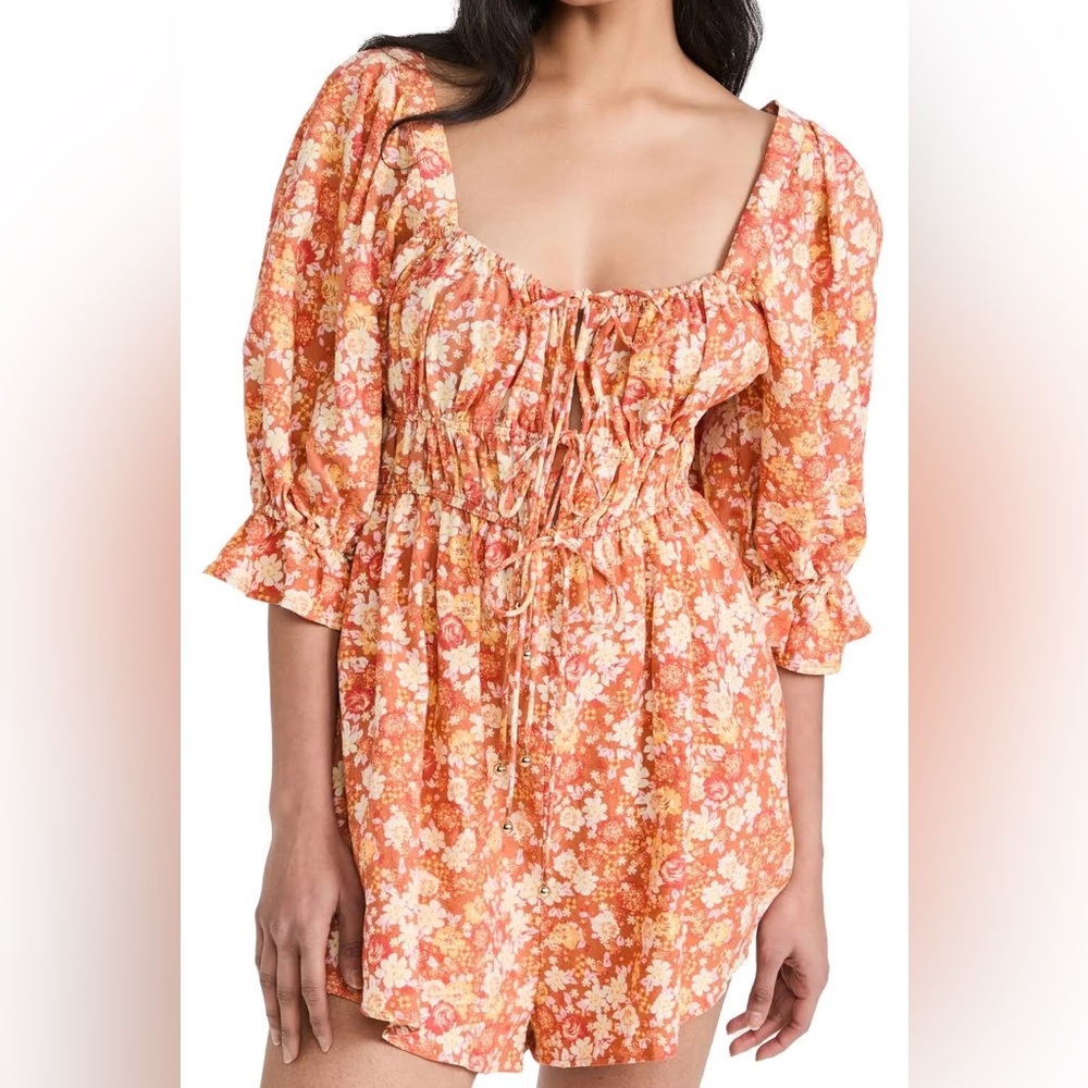 Free People Show Me Love Romper Orange and Yellow Floral
